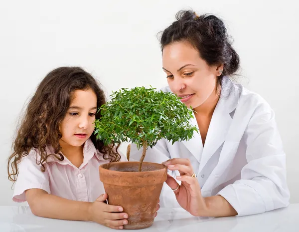 Tanár gyerek növény — Stock Fotó