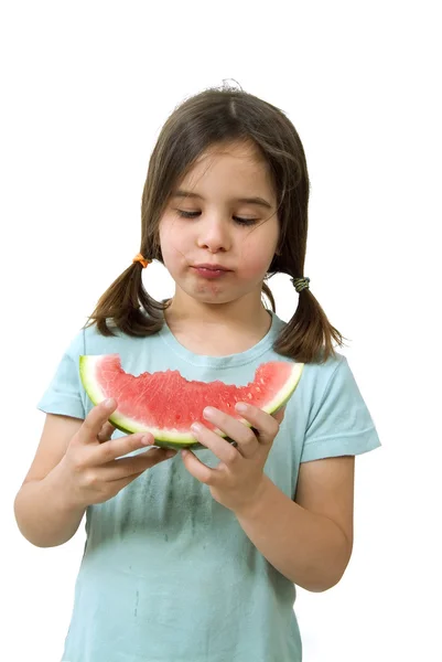 Mädchen isst Wassermelone — Stockfoto