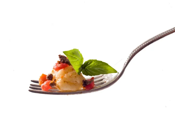 Gnocchi på gaffeln — Stockfoto