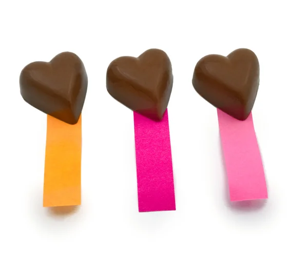 Three chocolate hearts notes — Stock Photo, Image