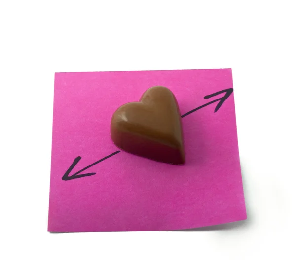 Nota di cuore al cioccolato — Foto Stock