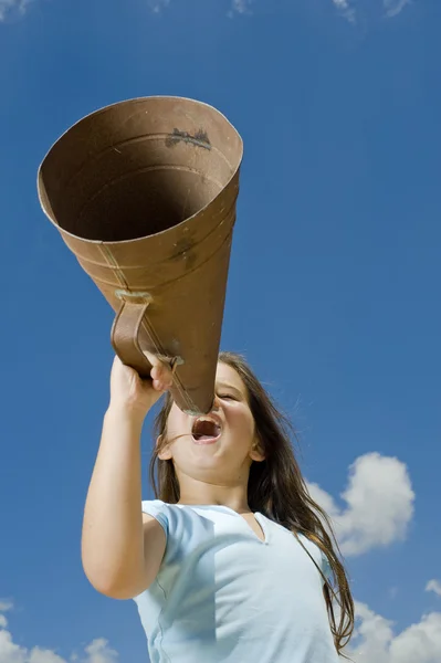 Girl and megaphone — Stock Photo, Image
