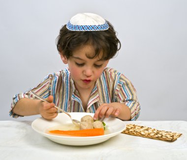 Boy matzo ball soup clipart