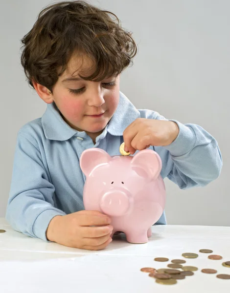 Boy piggy bank — Stock Photo, Image