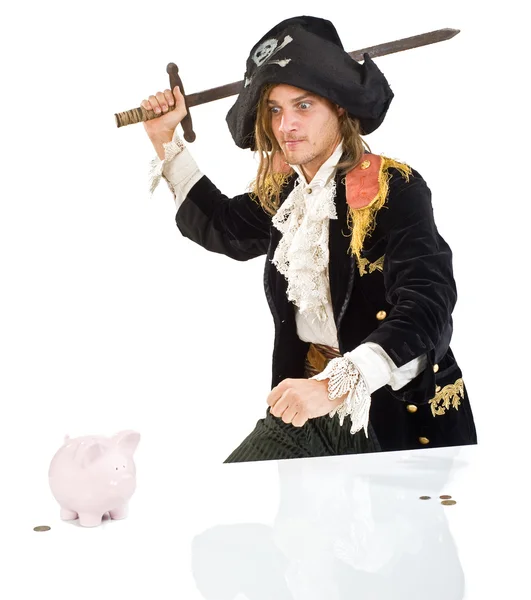 Pirat och piggybank — Stockfoto