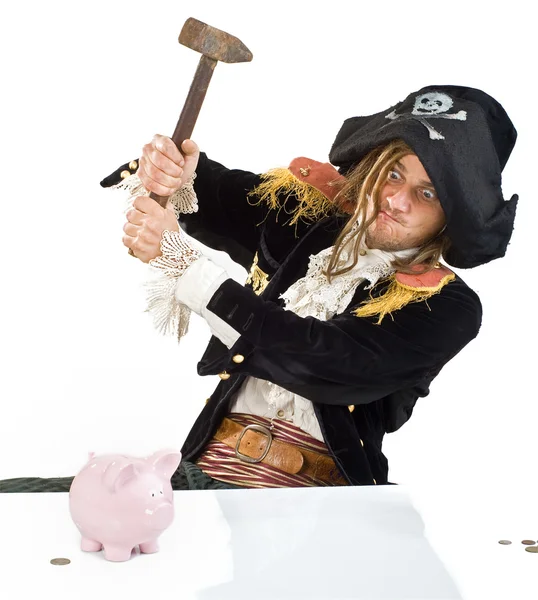 Pirata e mealheiro — Fotografia de Stock