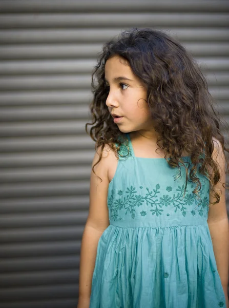 Young girl in blue dress — Stock Photo, Image
