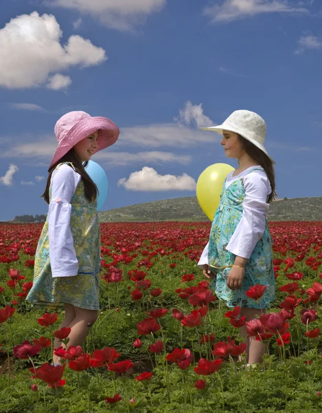 赤い分野で二人の女の子 — ストック写真