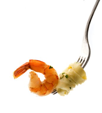 Fork with pasta and shrimp clipart
