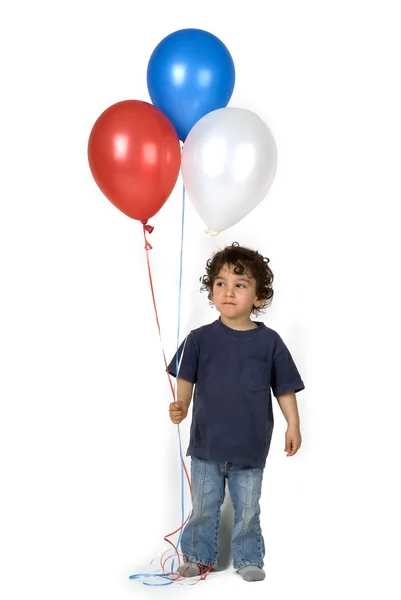 Menino 3 balões — Fotografia de Stock