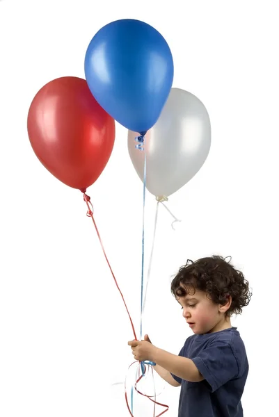 Menino 3 balões — Fotografia de Stock