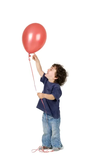 Μικρό αγόρι κόκκινο μπαλόνι — Φωτογραφία Αρχείου