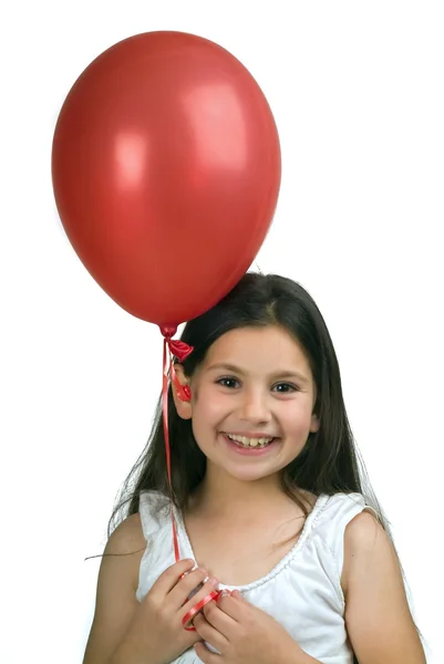Κορίτσι και ένα κόκκινο μπαλόνι — Φωτογραφία Αρχείου