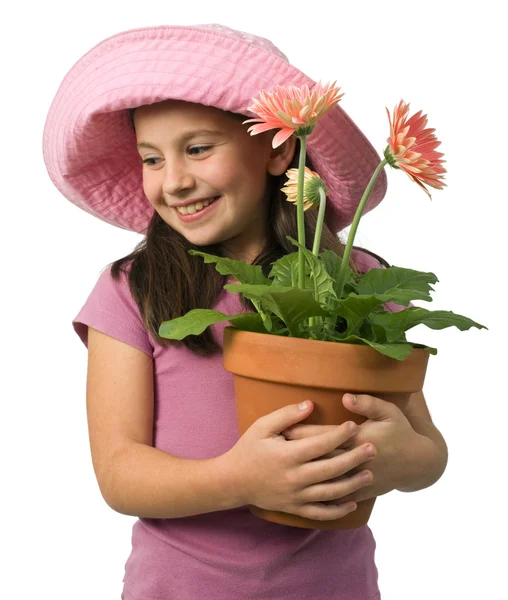 Młoda dziewczyna różowy stokrotki — Zdjęcie stockowe