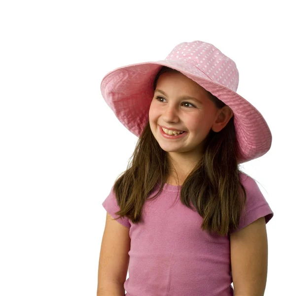 Genç kız pembe şapka — Stok fotoğraf