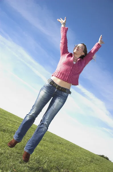 stock image Happy Ecstactic young woman outside in fresh air.