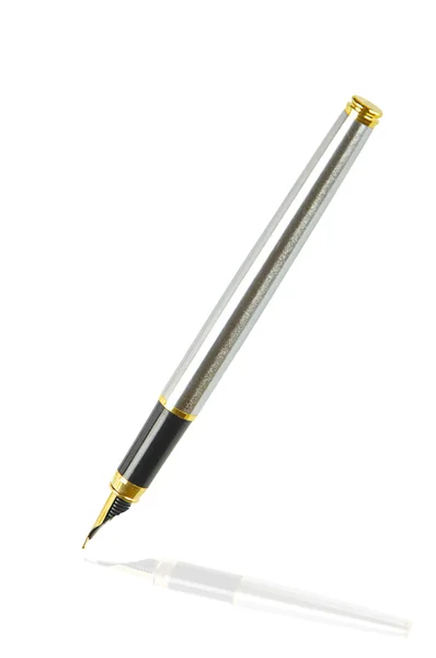 Ink pen with golden feather — Stock Photo, Image