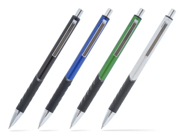 Black Pen. Pluma azul. Green Pen. Pluma gris — Foto de Stock