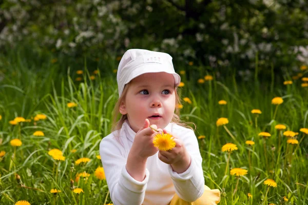The girl and dandelions 1 — Stock Photo, Image