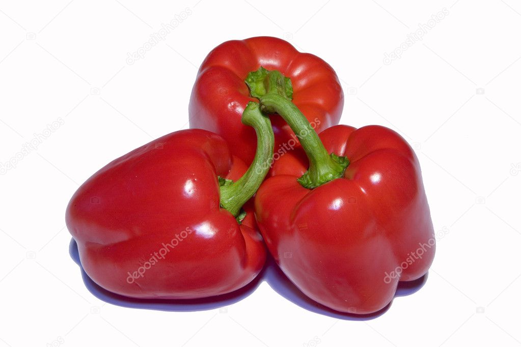 Three red sweet pepper