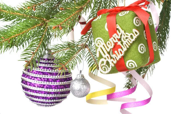 Kerstballen, cadeau en decoratie — Stockfoto