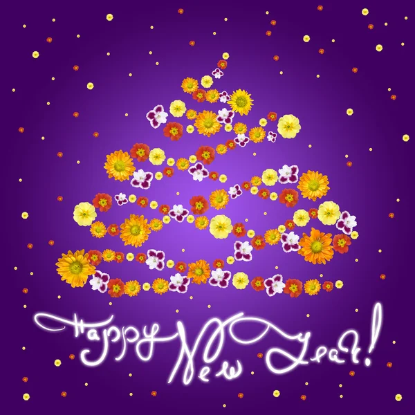 New Year greeting card with flowers — Stock Photo, Image