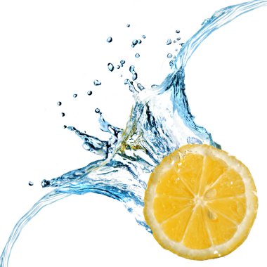 Fresh lemon dropped into water clipart