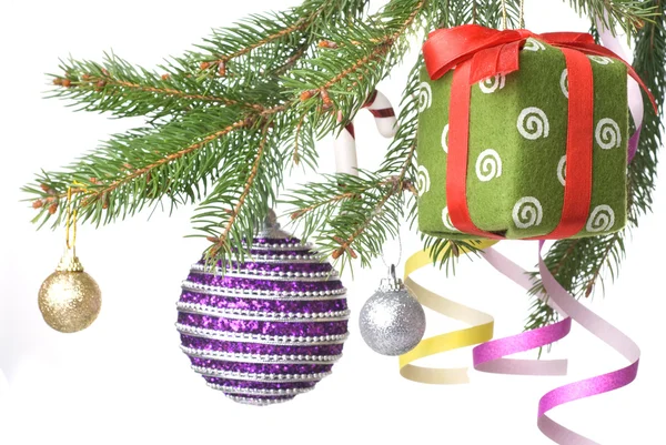 Christmas decoration on fir tree — Stock Photo, Image