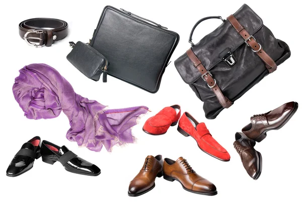Комплект мужской обуви, аксессуаров и сумок — стоковое фото