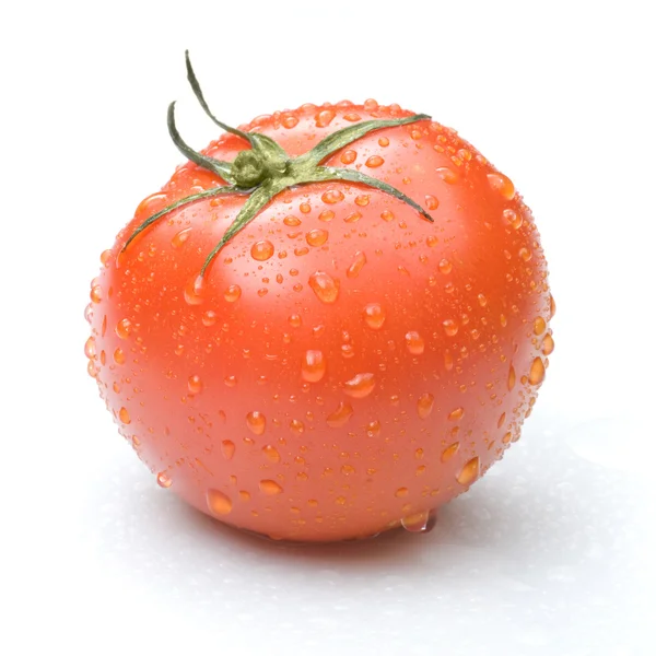 Tomate rouge avec gouttes d'eau — Photo
