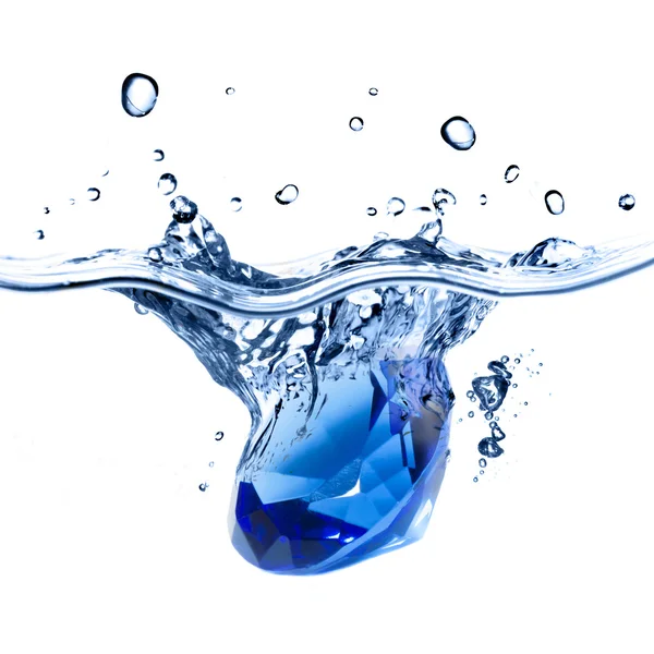 Gema azul cayendo al agua — Foto de Stock
