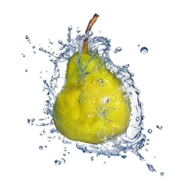 Yellow pear with water splash — Stock Photo, Image