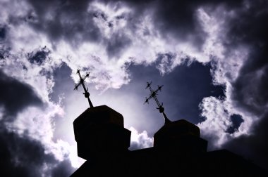 Silhouette of church with crosses clipart