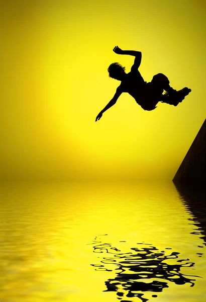 Silhouette of roller boy jumping — Stock Photo, Image