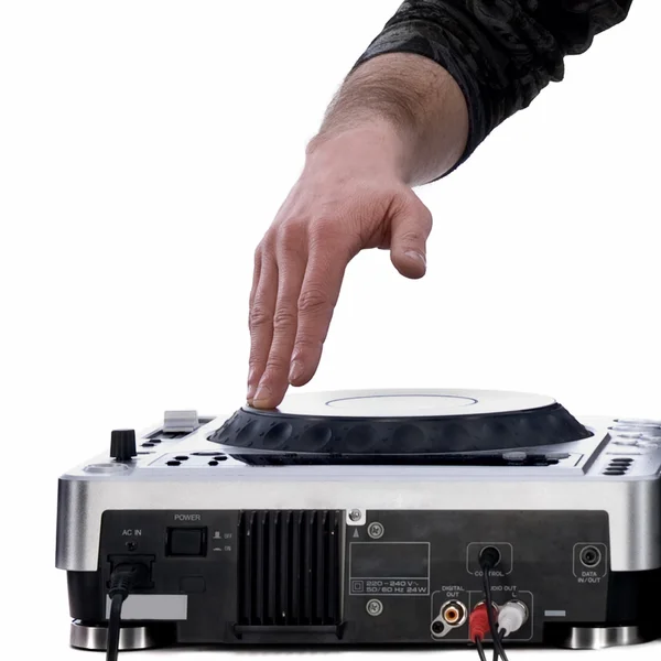 Χέρι του DJ παίζουν σε μίξερ — Φωτογραφία Αρχείου