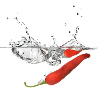 Red pepper dropped into water clipart