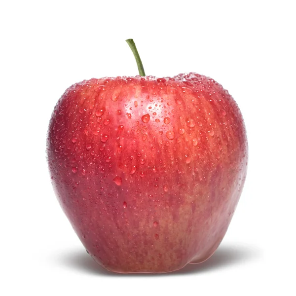 Manzana roja con gotas de agua aisladas — Foto de Stock