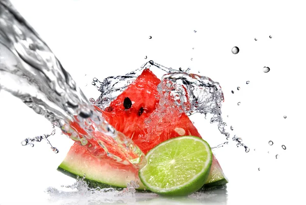 Watermelon with lime and water — Stock Photo, Image