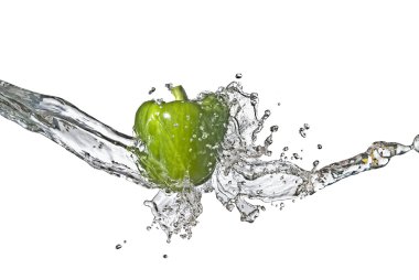 Fresh water splash on green sweet pepper clipart