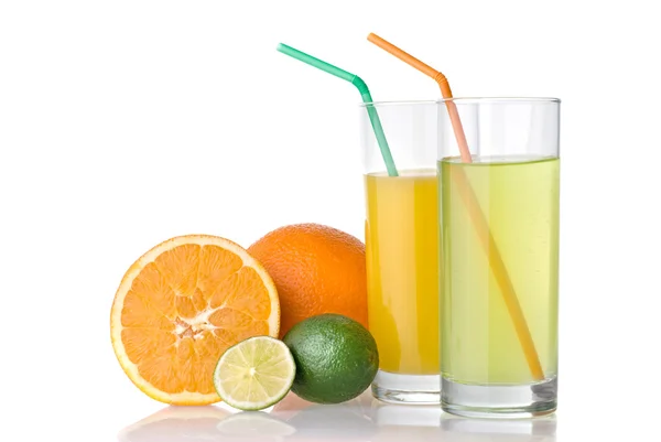 Soki z pomarańczy i limonki — Zdjęcie stockowe