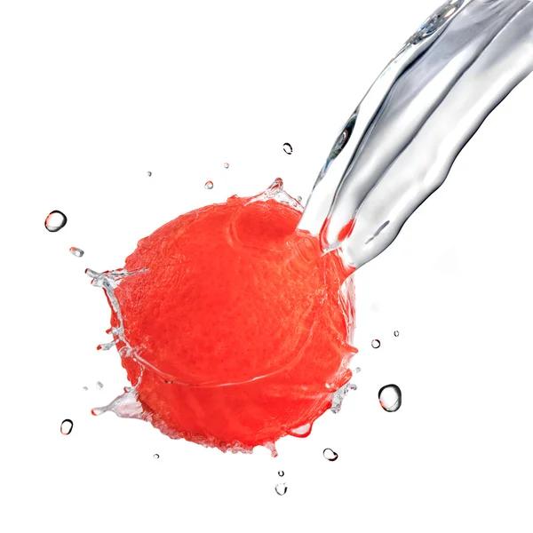 Plusk wody słodkiej na grejpfrut czerwony — Zdjęcie stockowe