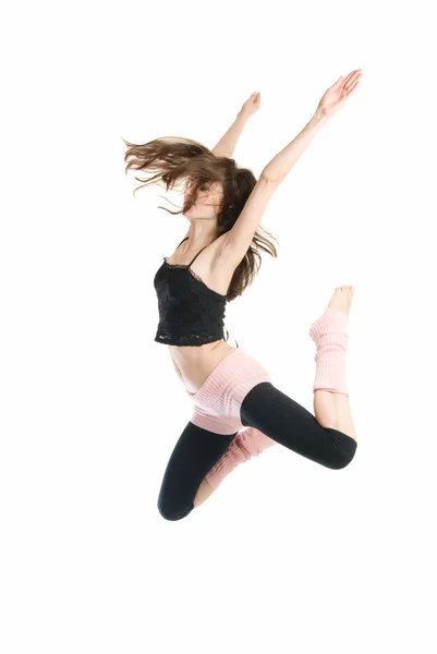 Стрибки молодої танцівниці ізольовані — стокове фото