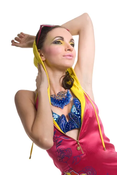 Schöne junge Frau in Farbe tragen — Stockfoto
