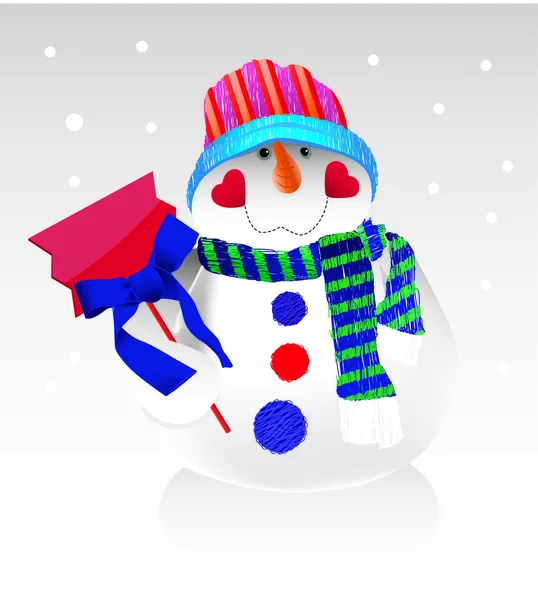 Funny vector snowman in hat and scarf — Stock Vector