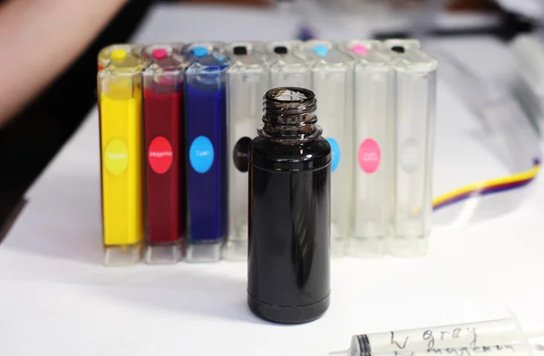 Flask of inks for printer — Stock Photo, Image