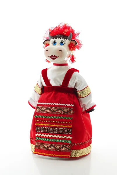 Αστεία αγελάδα στη ρωσική παραδοσιακή στολή — Φωτογραφία Αρχείου