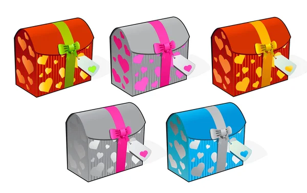 Set of box with ribbons — Stockvector