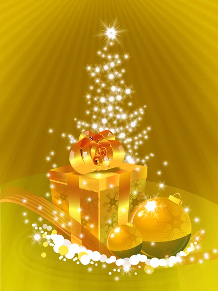 在圣诞 tre 金色礼盒 — 图库照片
