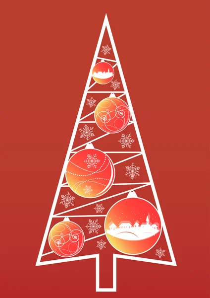 Новогодняя елка с глобусами на красном фоне — стоковое фото