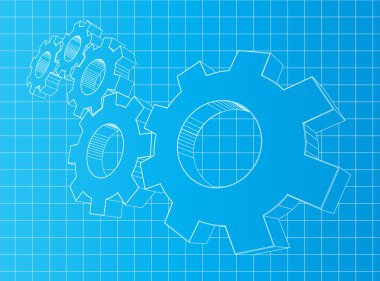 Blueprint background with 3D gears. Sol clipart